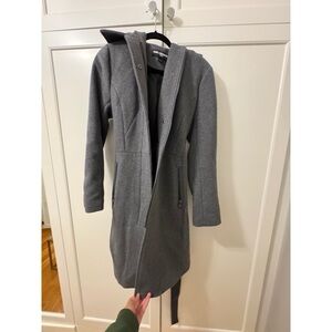 Karl Lagerfeld women winter grey coat, waist tie and hood
